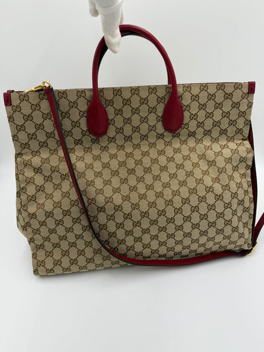 Gucci-Borsa-Tote-Soft-in-Tela-GG-Supreme-e-Pelle-Martellata-Rossa-70420575682884 - Pally Vintage Closet