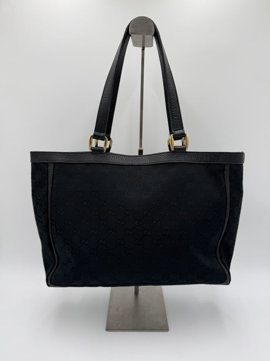 Gucci Borsa Tote Vintage in Tela GG Monogram e Pelle Nera - Pally Vintage Closet