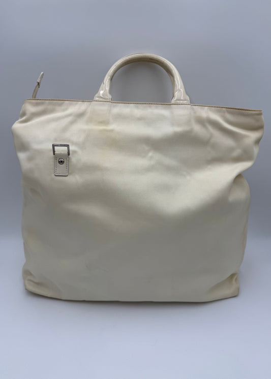Gucci Borsa Tote Vintage in Tela e Pelle Avorio