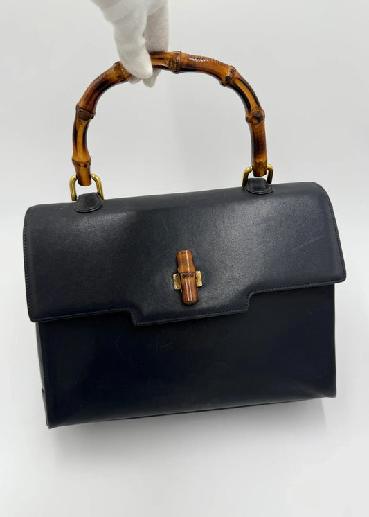 Gucci-Borsa-Vintage-Bamboo-Top-Handle-Blu-Navy-66200729059652 - Pally Vintage Closet
