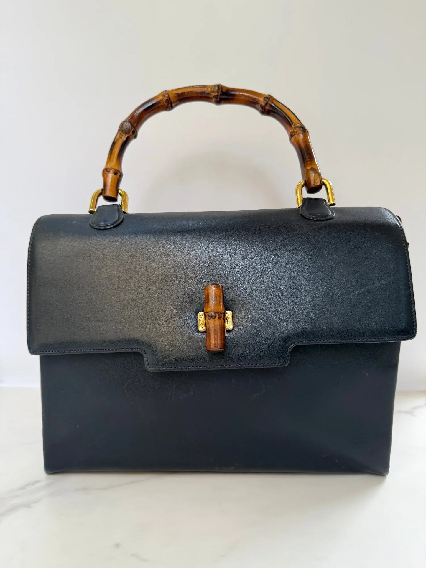 Gucci-Borsa-Vintage-Bamboo-Top-Handle-Blu-Navy-66200729420100 - Pally Vintage Closet