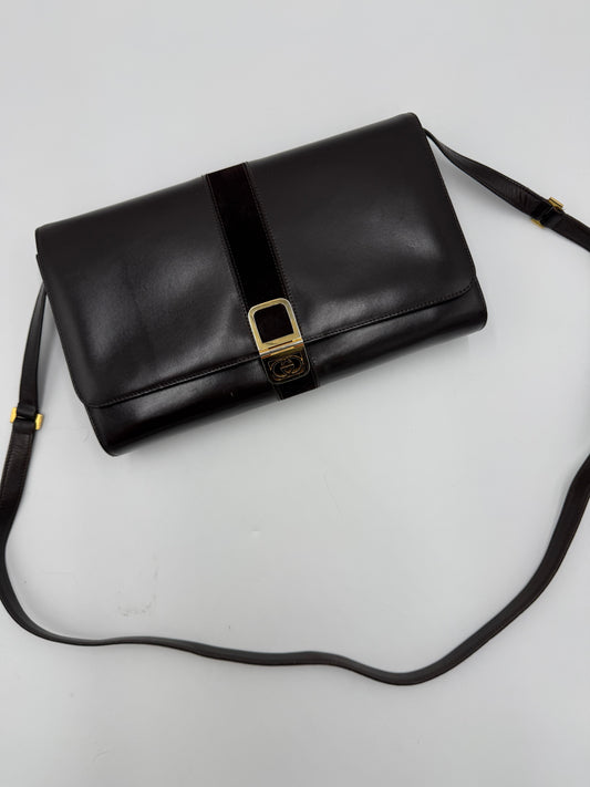 Gucci Borsa a Spalla Vintage in Camoscio e Pelle Marrone - Pally Vintage Closet