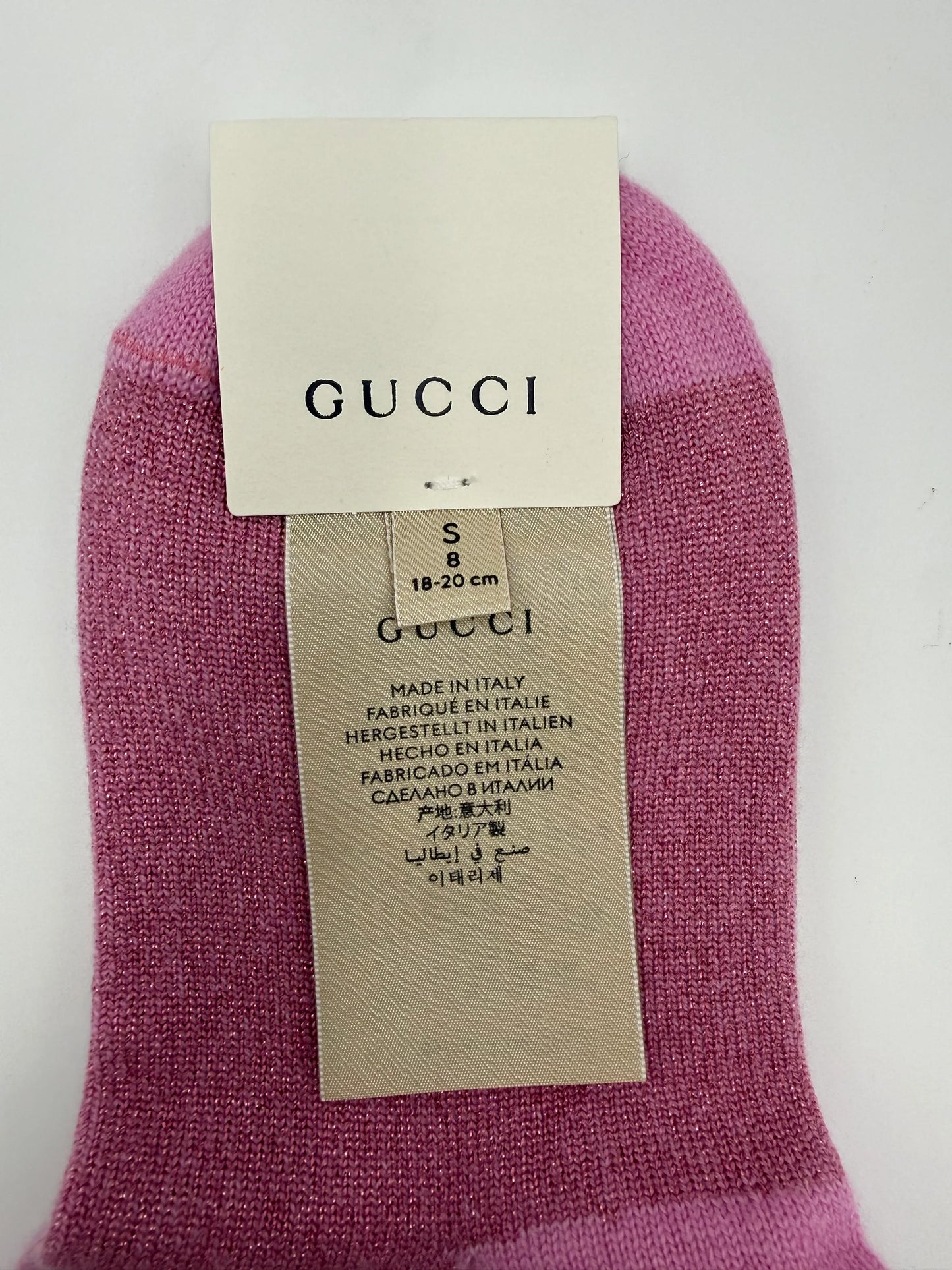 Gucci-Calzini-in-Maglia-Lurex-con-Logo-GG-Rosa-70031222014276 - Pally Vintage Closet