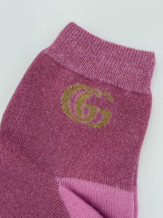 Gucci Calzini in Maglia Lurex con Logo GG Rosa - Pally Vintage Closet