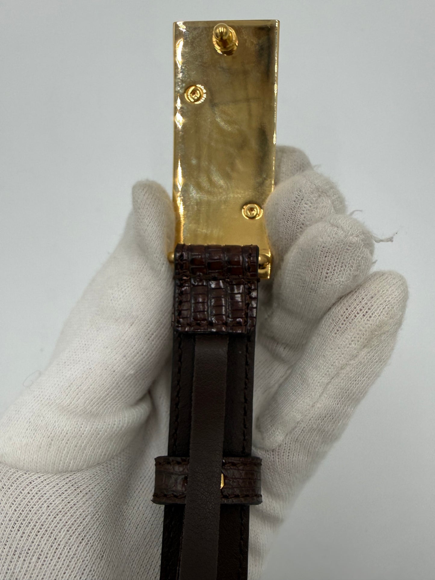 Gucci Cintura in Pelle di Lucertola Framed G Marrone - Pally Vintage Closet