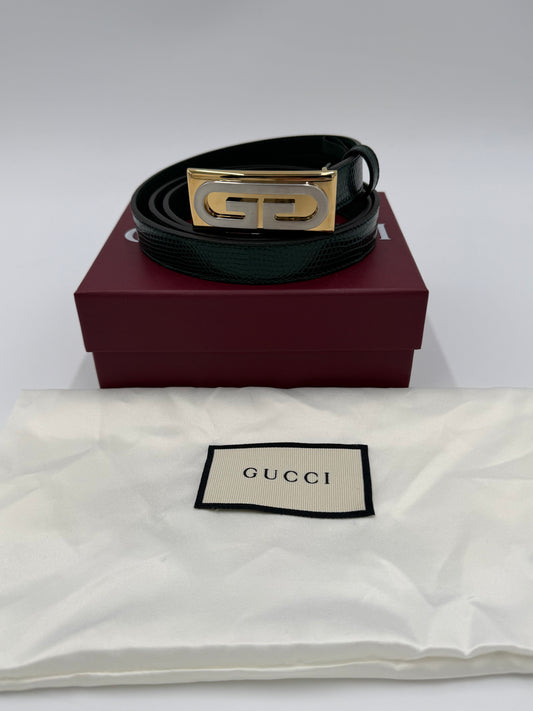 Gucci Cintura in Pelle di Lucertola Framed G Verde - Pally Vintage Closet