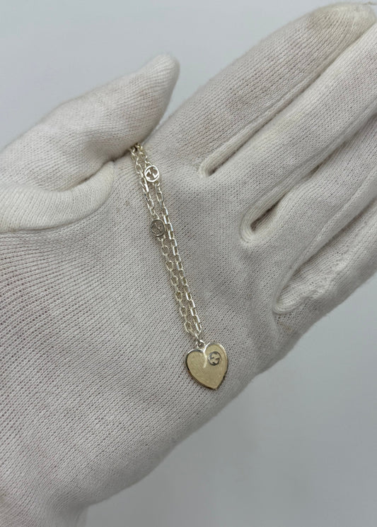 Gucci Collana Heart con Incrocio GG in Argento