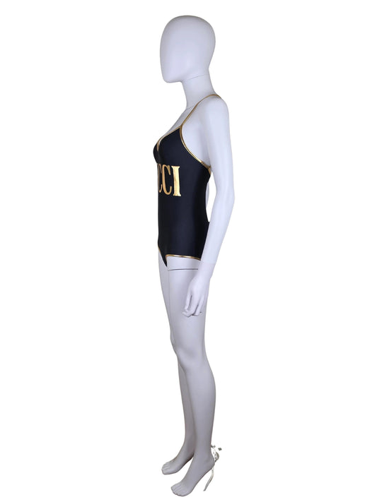 Gucci Costume Intero con Maxi Logo Dorato Nero - Pally Vintage Closet