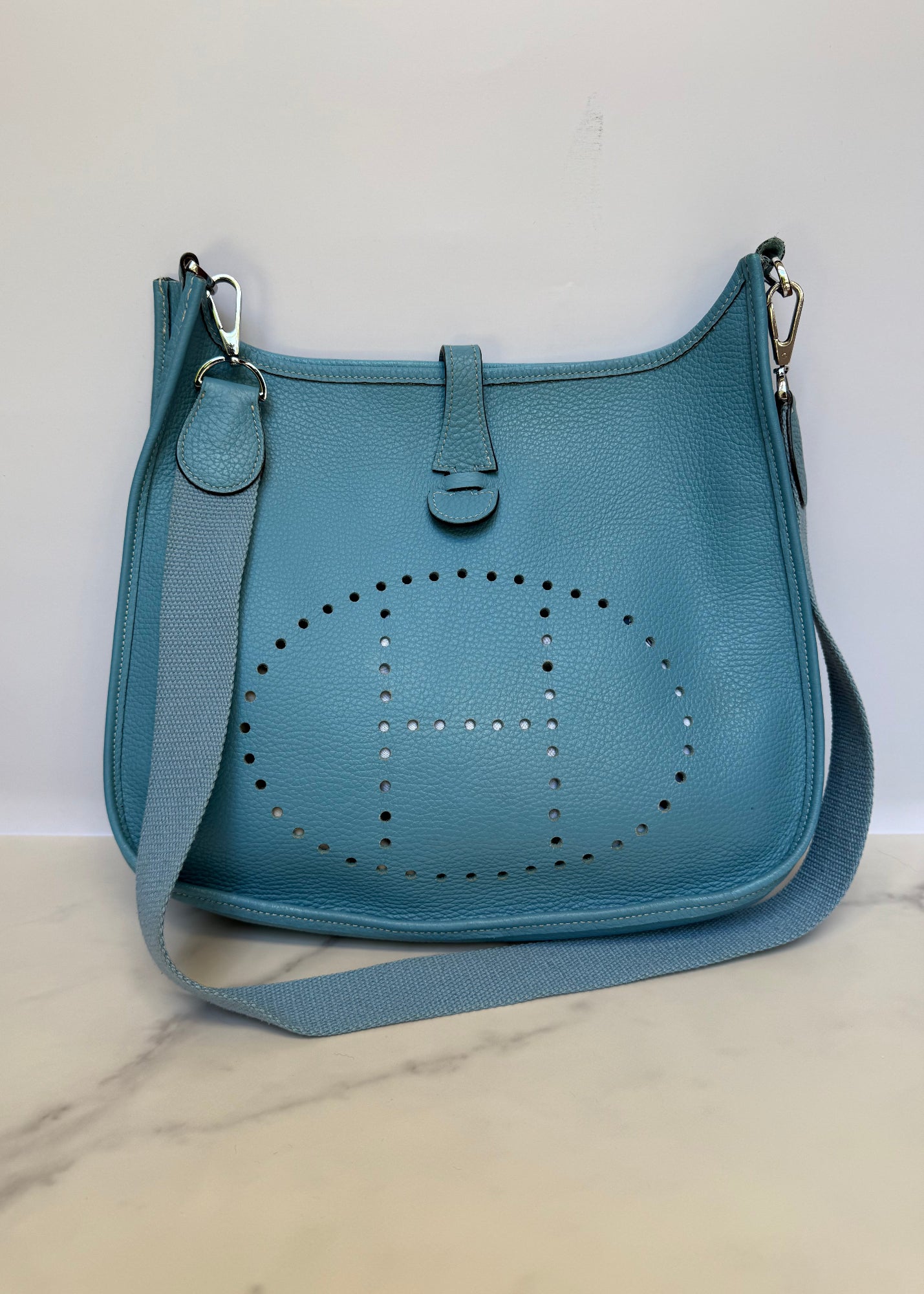 Hermes Borsa Evelyne III PM in Pelle Taurillon Clemence Celeste