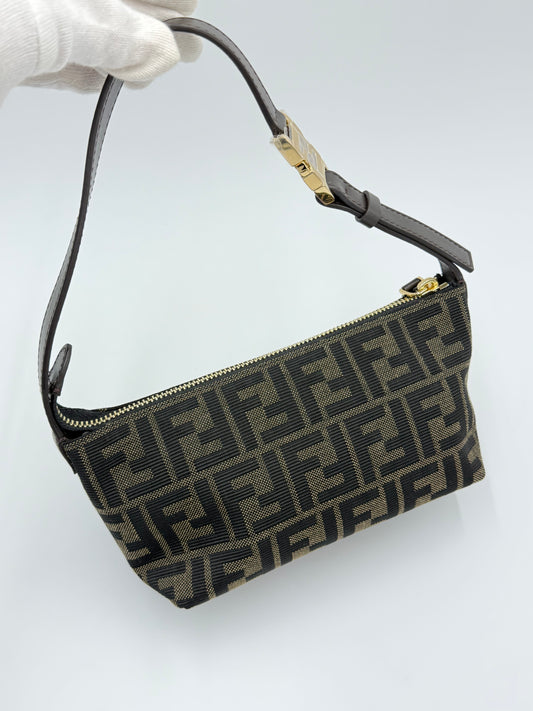 Fendi Borsa a Mano Vanity Pouch in Tela Zucca Monogram Marrone