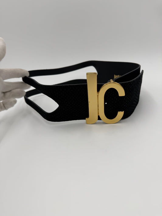 Just Cavalli Cintura Nera in Pelle con Fibbia Logo JC Dorato - Pally Vintage Closet