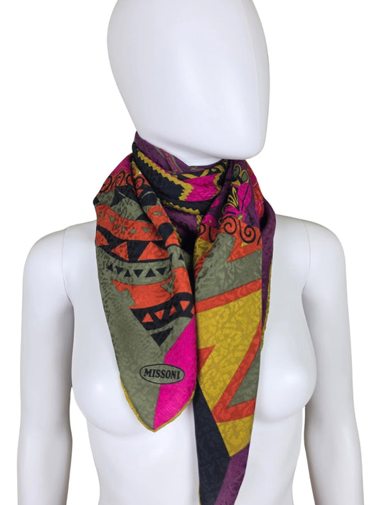Missoni Foulard Vintage Multicolore con Motivi Geometrici e Floreali - Pally Vintage Closet