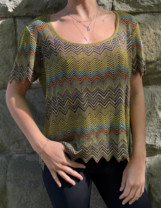 Missoni Maglia Vintage a Maniche Corte Motivo a Zigzag Verde - Pally Vintage Closet