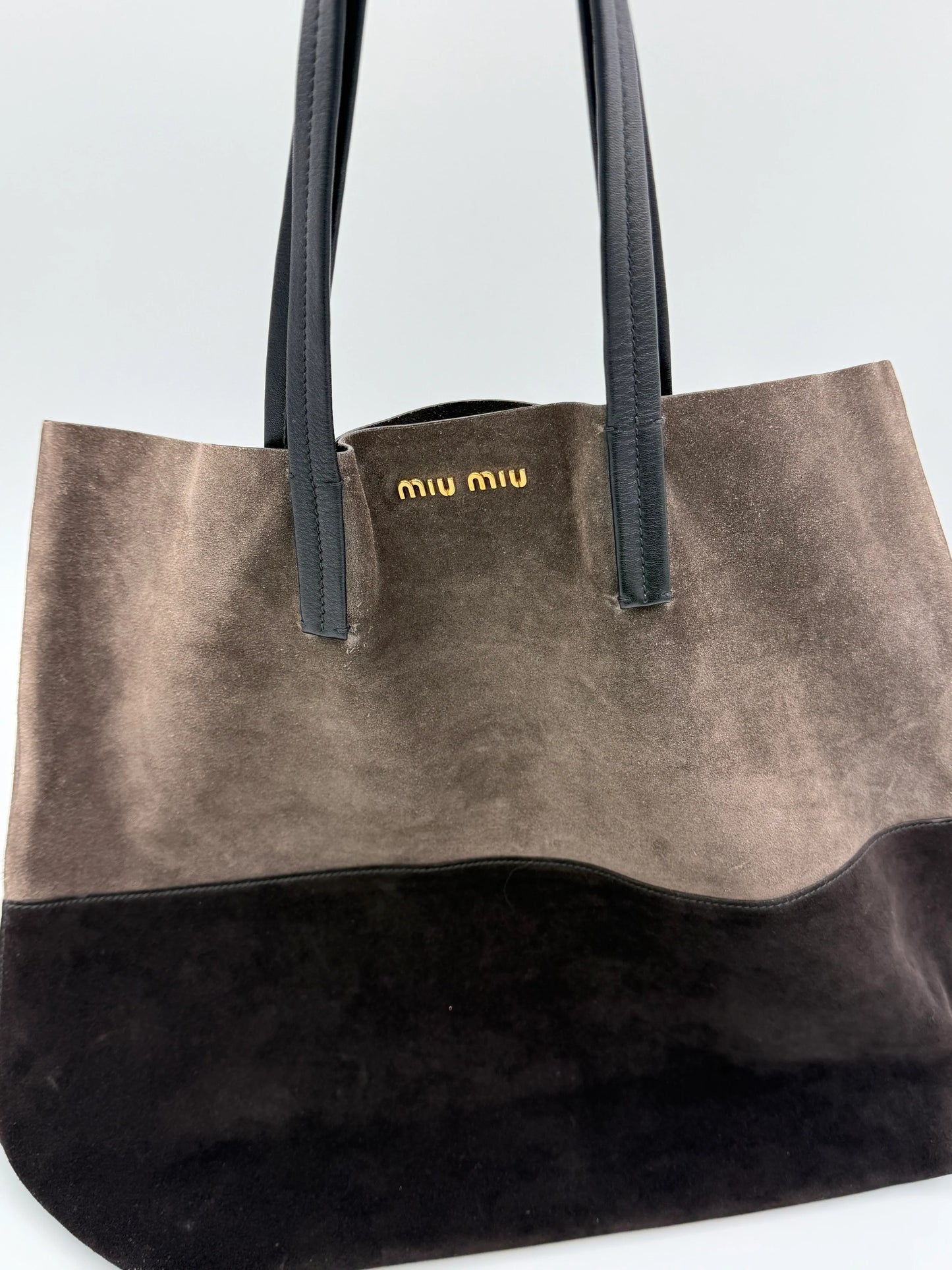 Miu-Miu-Borsa-Tote-in-Camoscio-Bicolore-Marrone-70135133143364 - Pally Vintage Closet