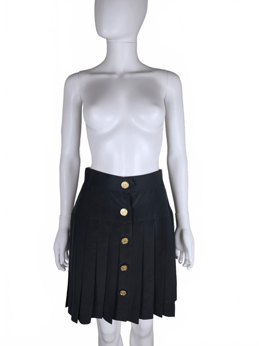 Moschino Cheap and Chic Gonna Vintage a Pieghe con Bottoni Gioiello Dorati Nera - Pally Vintage Closet