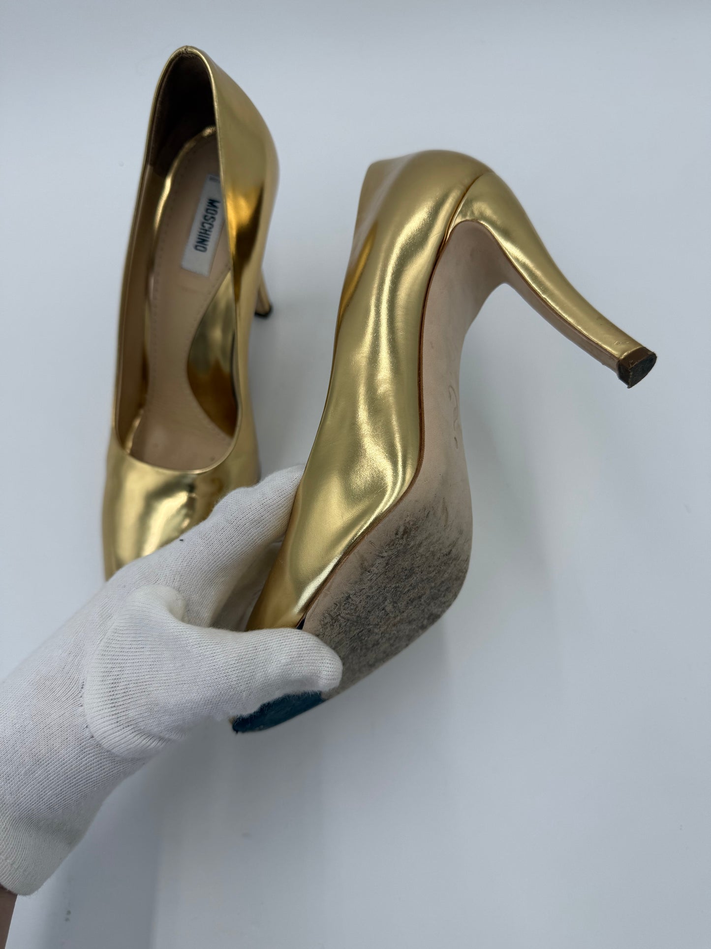 Moschino Décolleté Vintage Specchio in Pelle Oro
