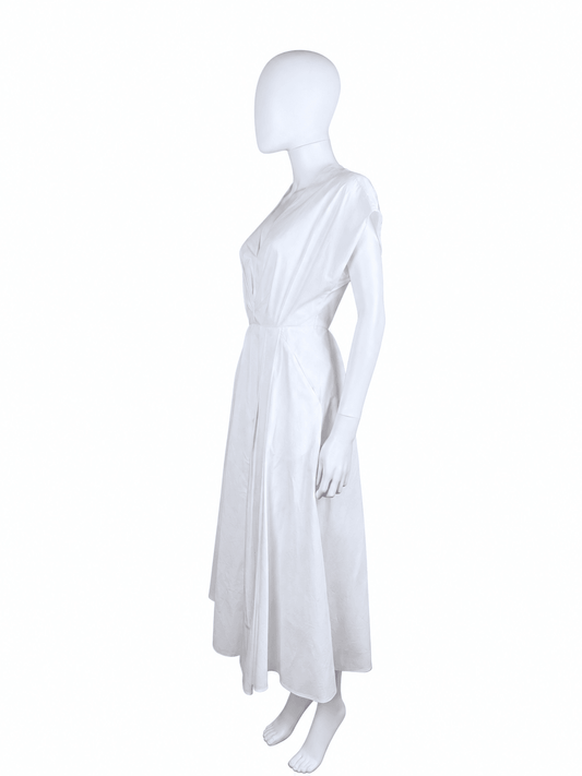 Prada Abito in Cotone con Gonna a Pieghe Bianco - Pally Vintage Closet