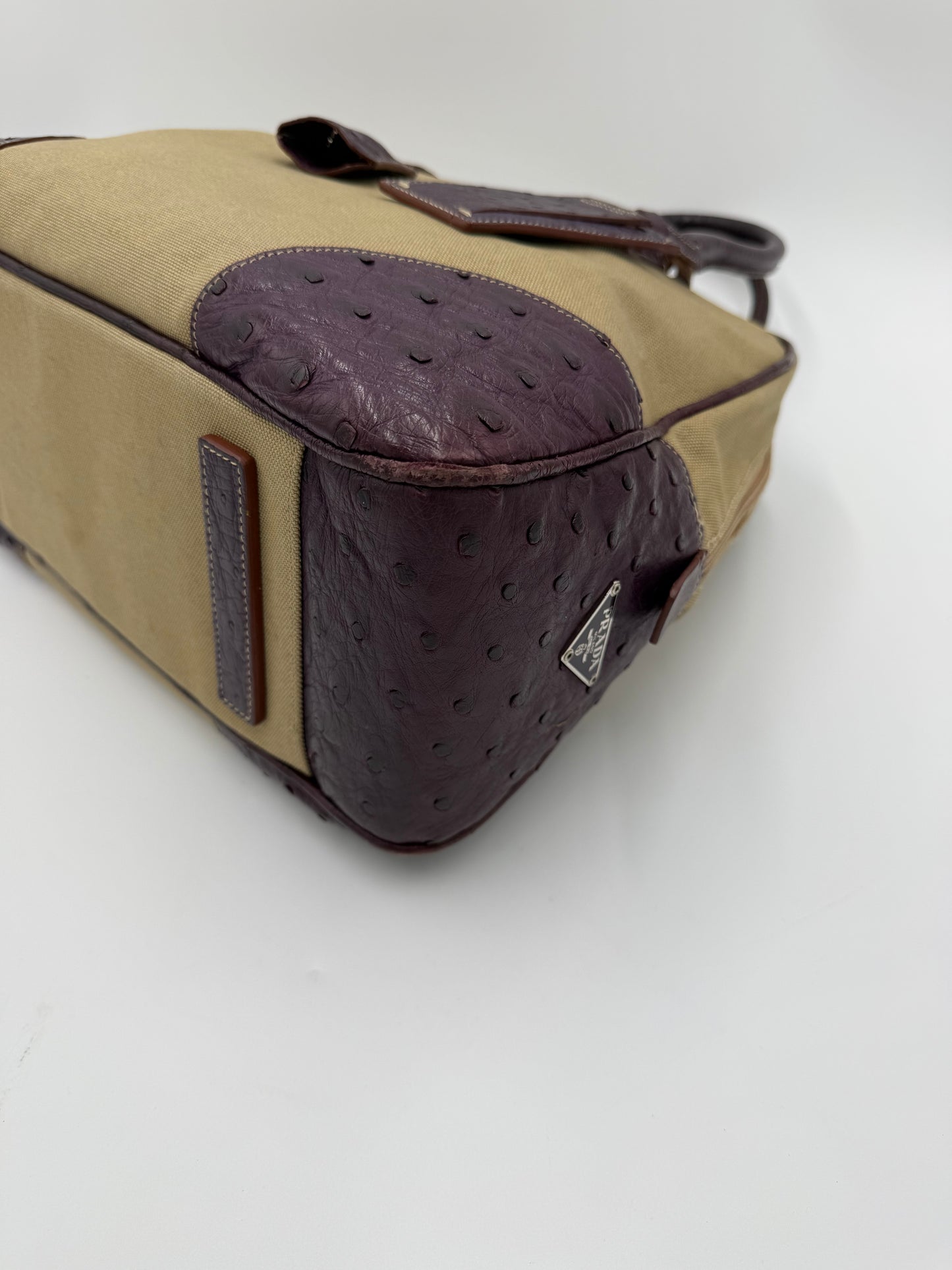 Prada Bauletto Vintage in Tela e Pelle di Struzzo Viola - Pally Vintage Closet