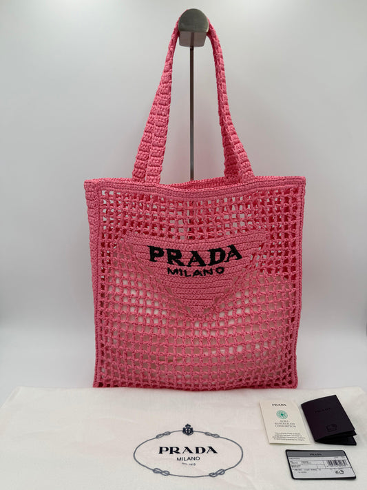 Prada Borsa Shopping in Rafia Rosa Petalo - Pally Vintage Closet