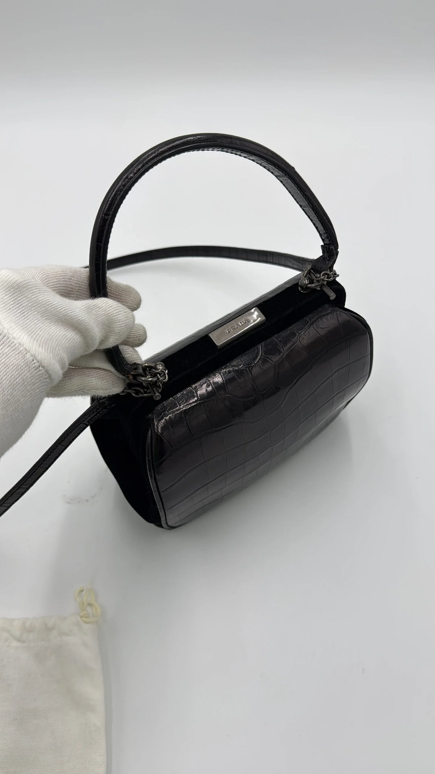 Prada-Borsa-Vintage-in-Pelle-Goffrata-Coccodrillo-Nera-70135140352324 - Pally Vintage Closet
