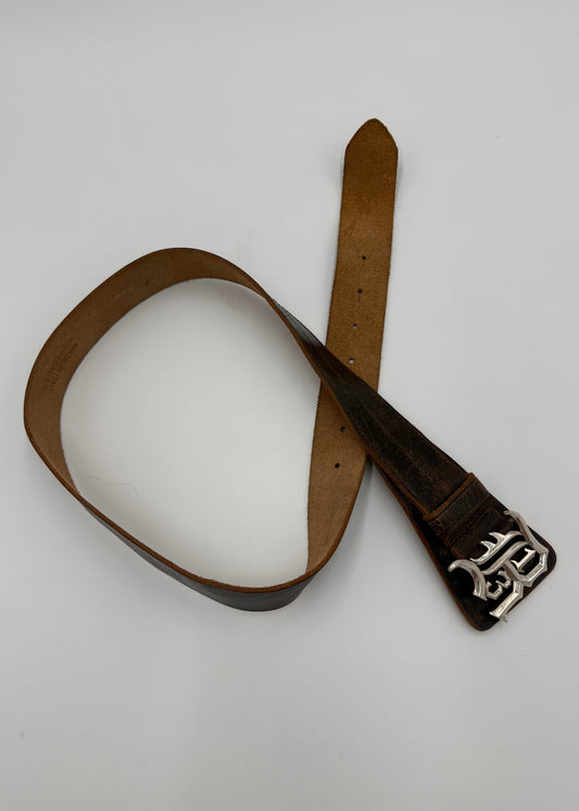 R13 Cintura Logo in Pelle Marrone