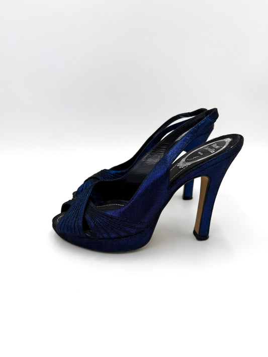 René Caovilla Sandali Slingback Vintage in Lurex Blu Elettrico - Pally Vintage Closet