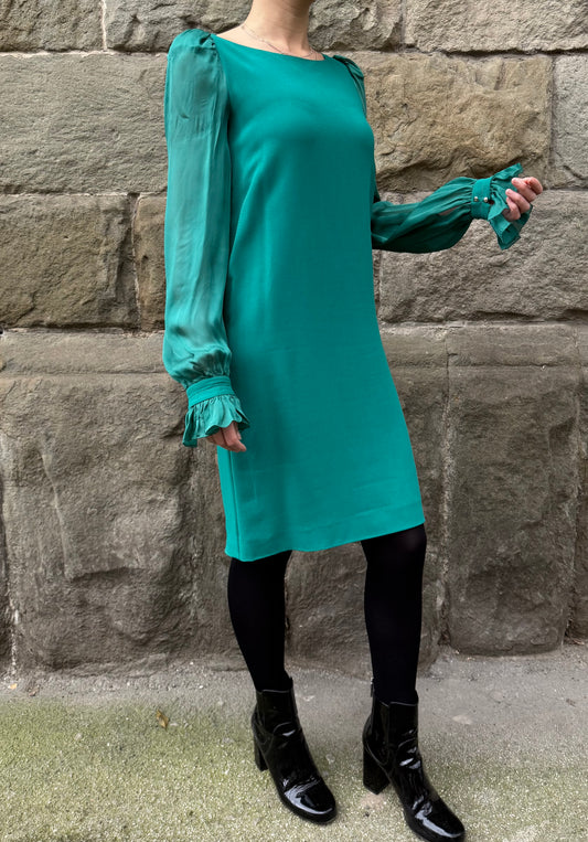 Roberto Cavalli Abito Trapezio Verde Smeraldo con Maniche in Chiffon - Pally Vintage Closet