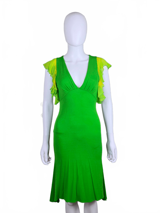 Roberto Cavalli Abito Vintage con Volant Verde Lime - Pally Vintage Closet