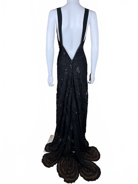 Roberto Cavalli Abito da sera Vintage con Ricami, Paillettes e Profonda Scollatura Nero - Pally Vintage Closet