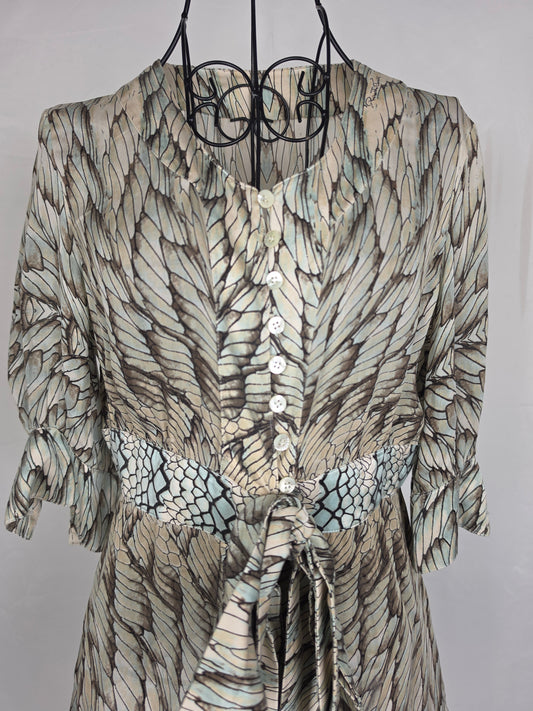 Roberto Cavalli Blusa Vintage in Seta Stampa Ali di Farfalla e Pitone Verde - Pally Vintage Closet