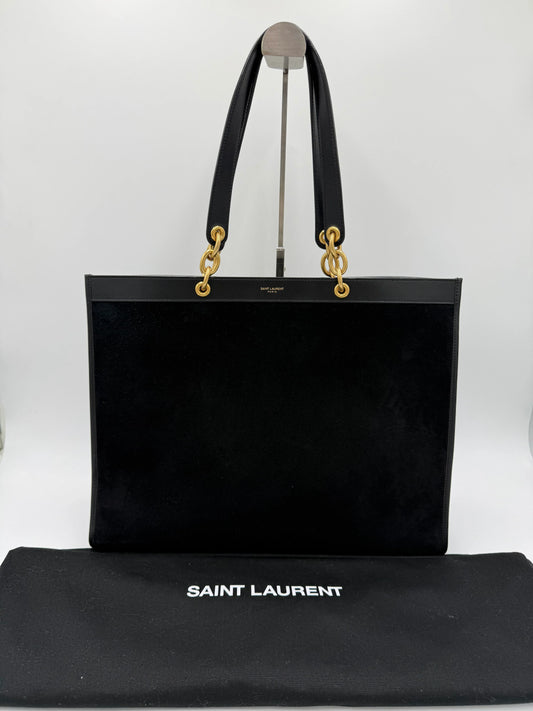 Saint-Laurent-Borsa-Le-Maillon-Tote-in-Suede-e-Pelle-Blu-Navy-69618212766020 - Pally Vintage Closet