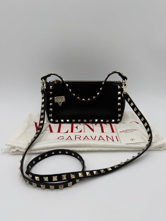 Valentino Garavani Borsa Camera Rockstud Pelle Martellata Nera - Pally Vintage Closet