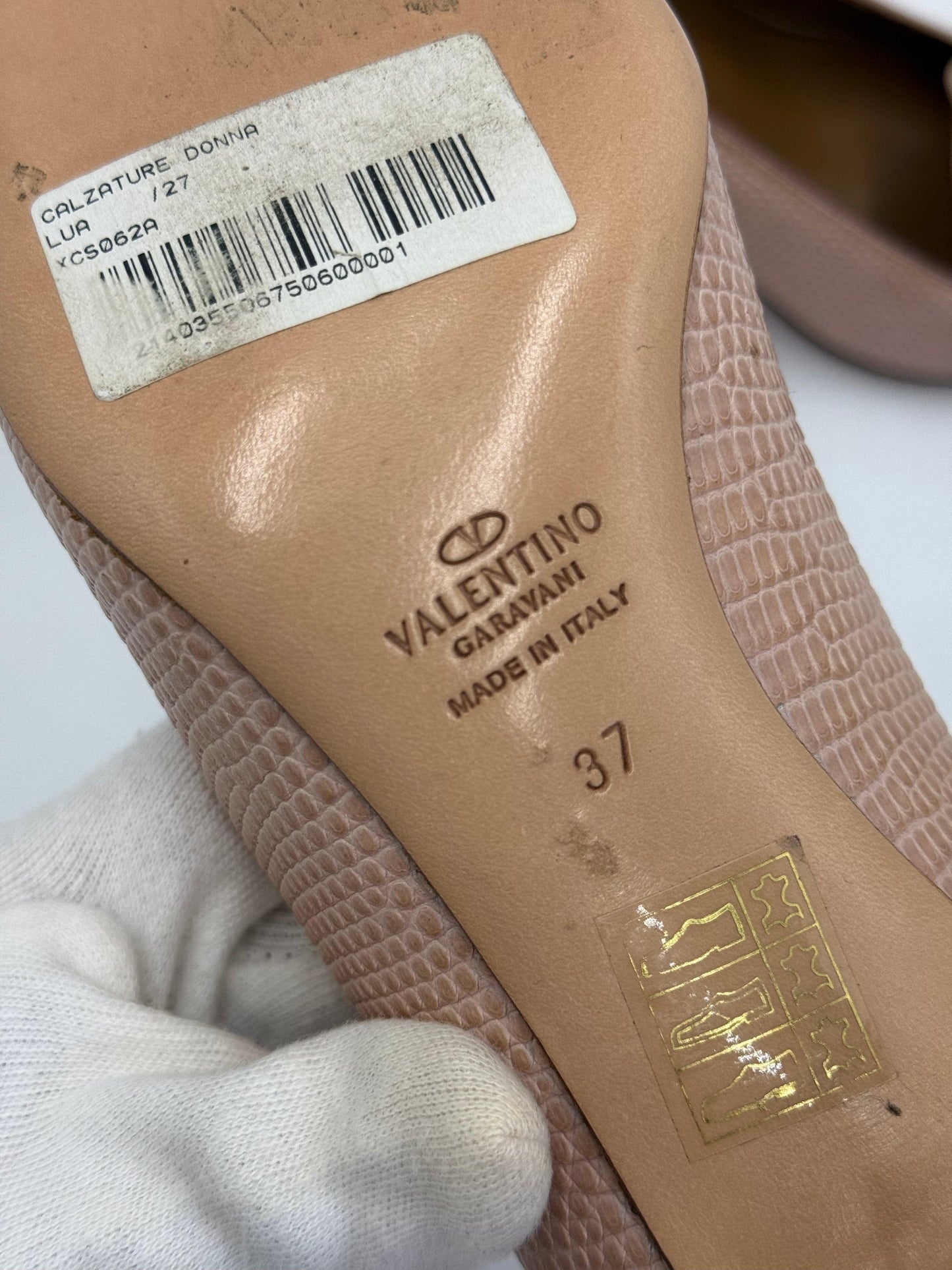 Valentino Garavani Nude Pink Lizard Vintage Moc Toe Pumps