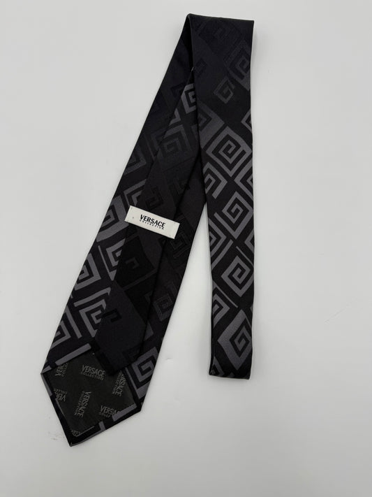 Versace Collection Cravatta Motivo Geometrico Nero e Grigio - Pally Vintage Closet