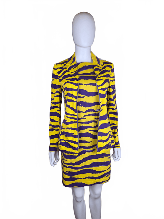 Versus Gianni Versace Completo Vintage in Cotone Giallo e Viola con Paillettes - Pally Vintage Closet