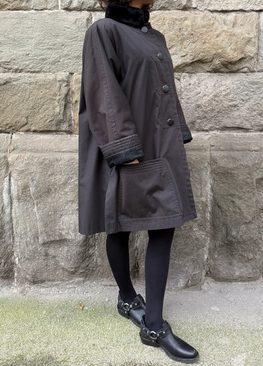 Yves-Saint-Laurent-Fourrures-Cappotto-con-Interno-in-Pelliccia-Nero-69498051330372 - Pally Vintage Closet
