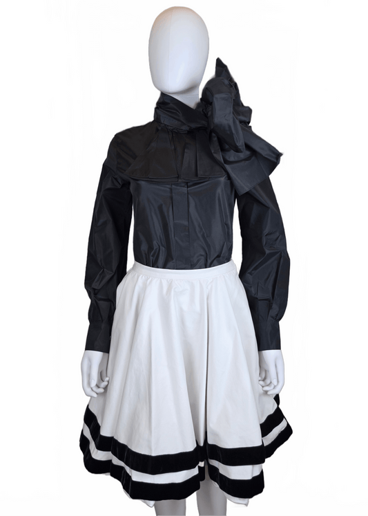 Yves Saint Laurent Rive Gauche Set Camicia Nera e Gonna a Ruota Bicolore - Pally Vintage Closet