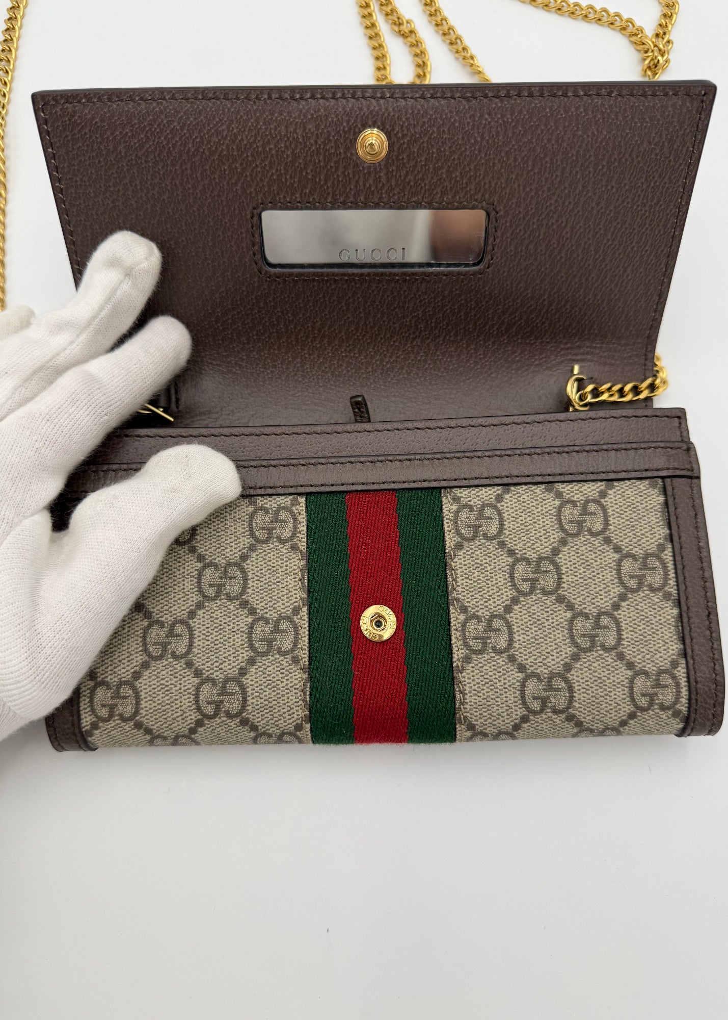 Gucci Borsa Ophidia Wallet on Chain Beige e Marrone