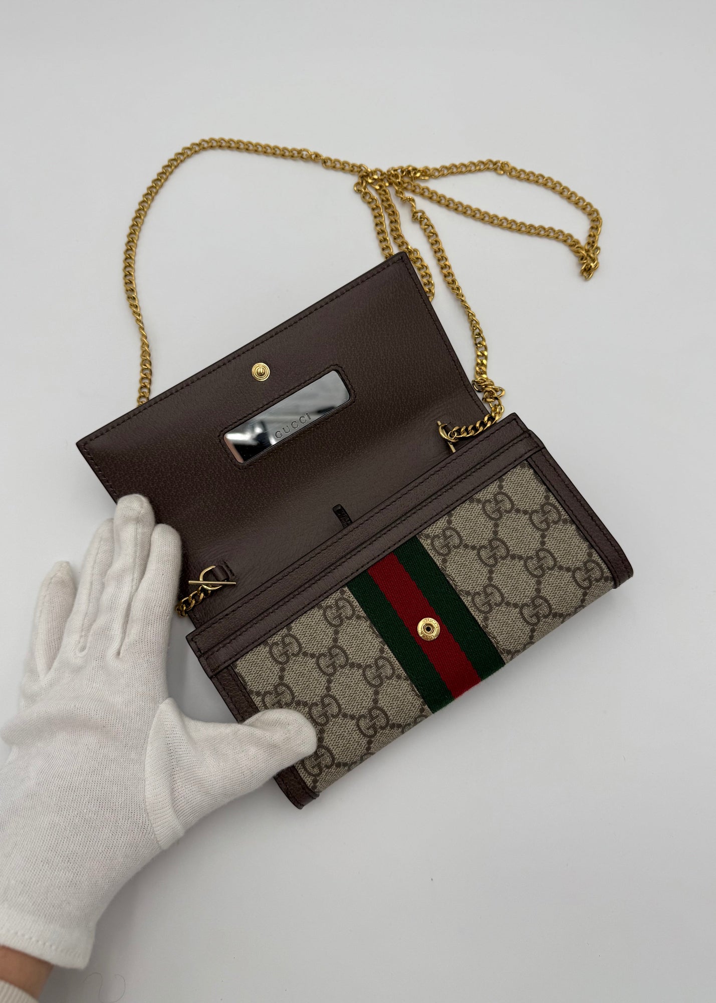 Gucci Borsa Ophidia Wallet on Chain Beige e Marrone