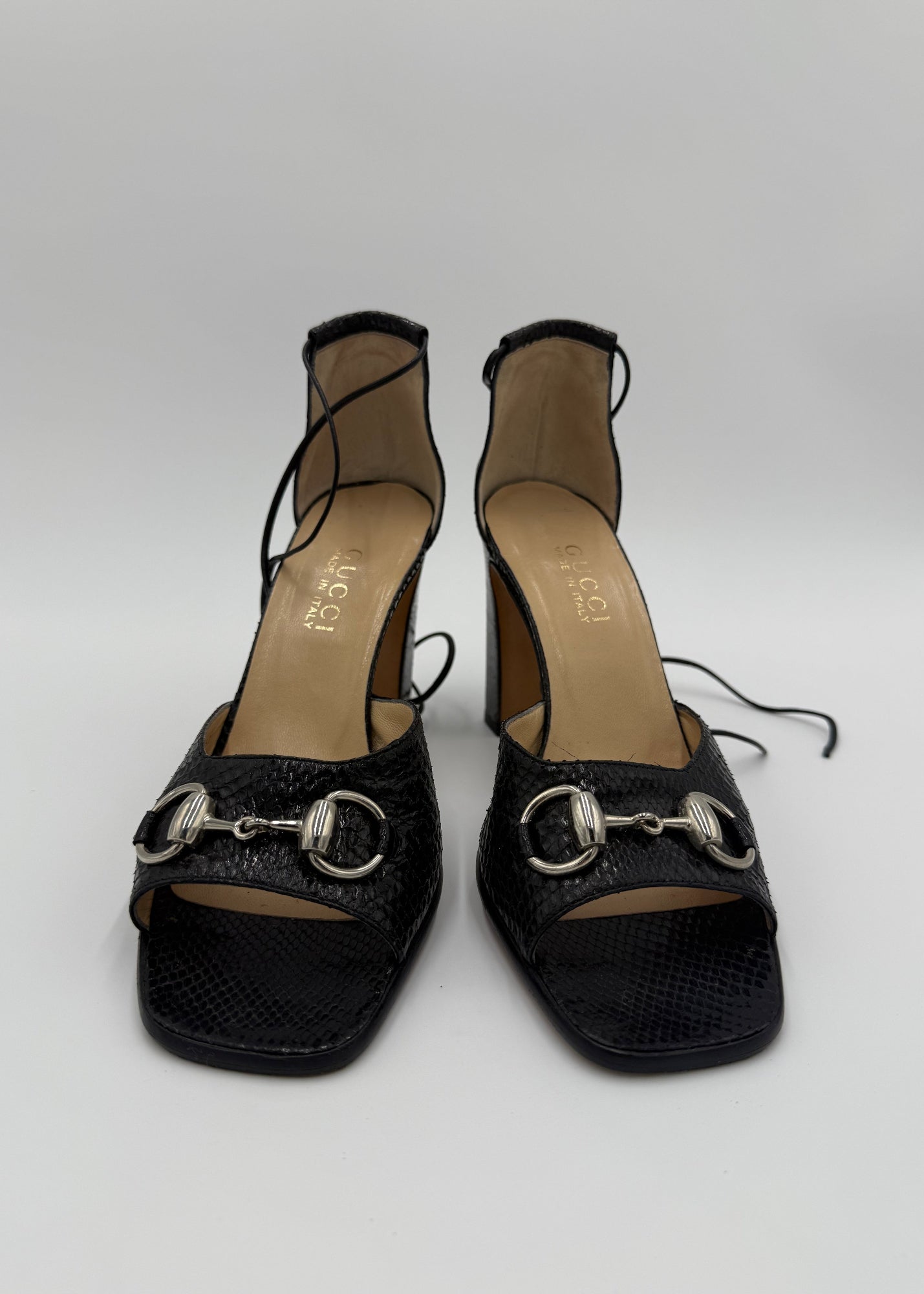 Gucci Sandali Horsebit Vintage in Pitone Neri