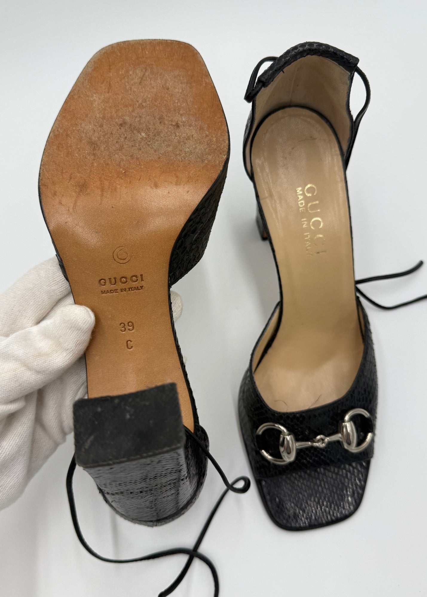Gucci Sandali Horsebit Vintage in Pitone Neri