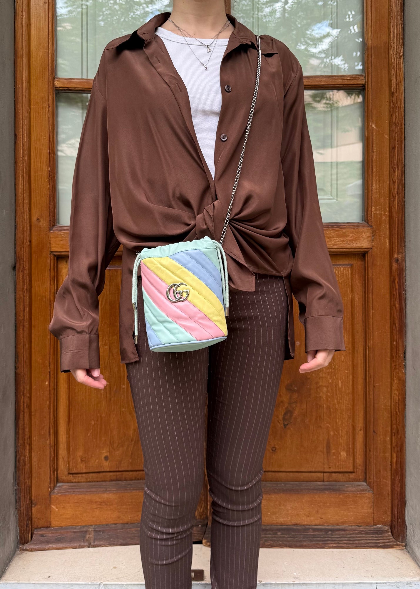 Gucci Borsa a secchiello GG Marmont Diagonal 2.0 Pastello