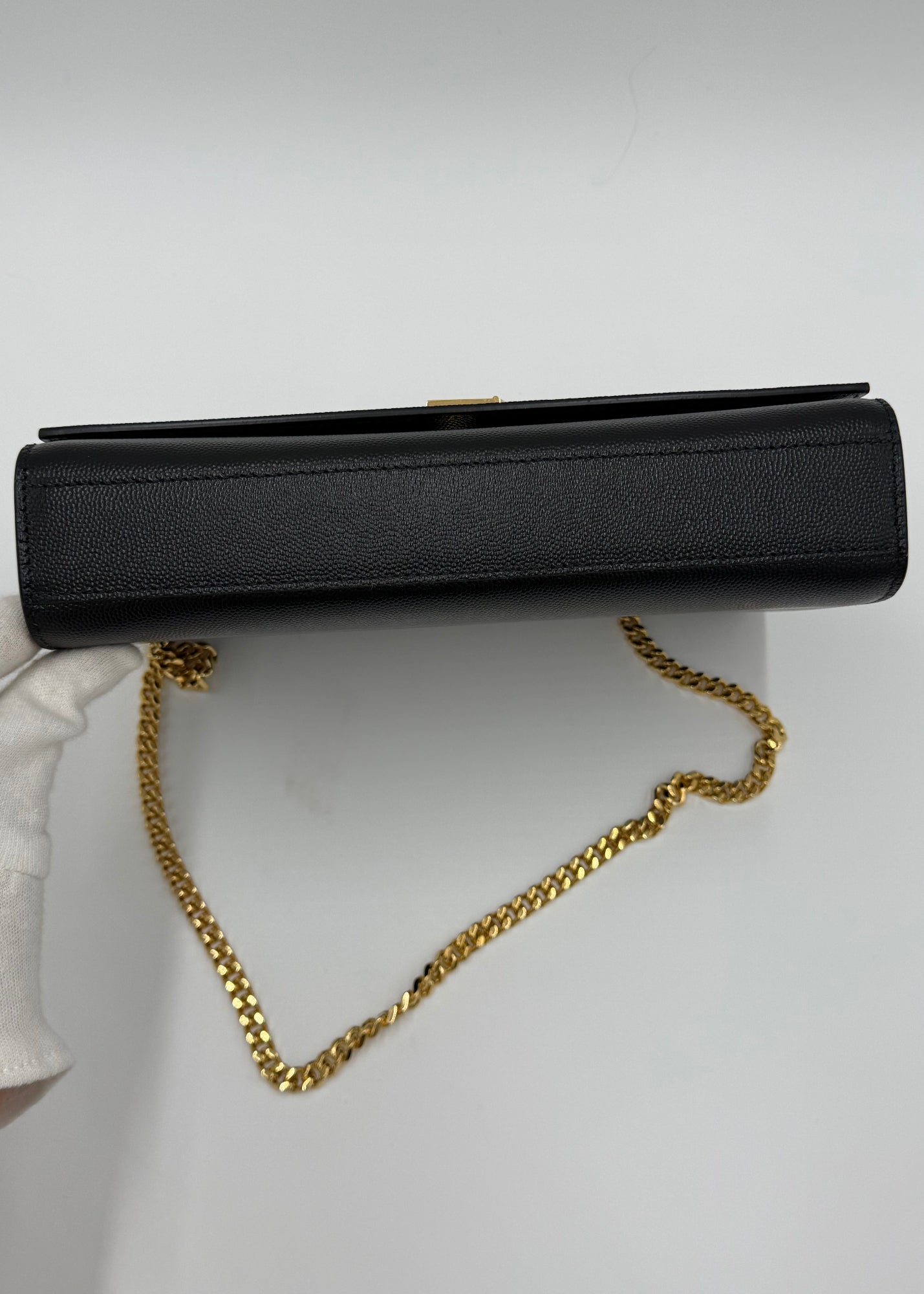 Saint Laurent Borsa Kate in Pelle Grain de Poudre Media Nera