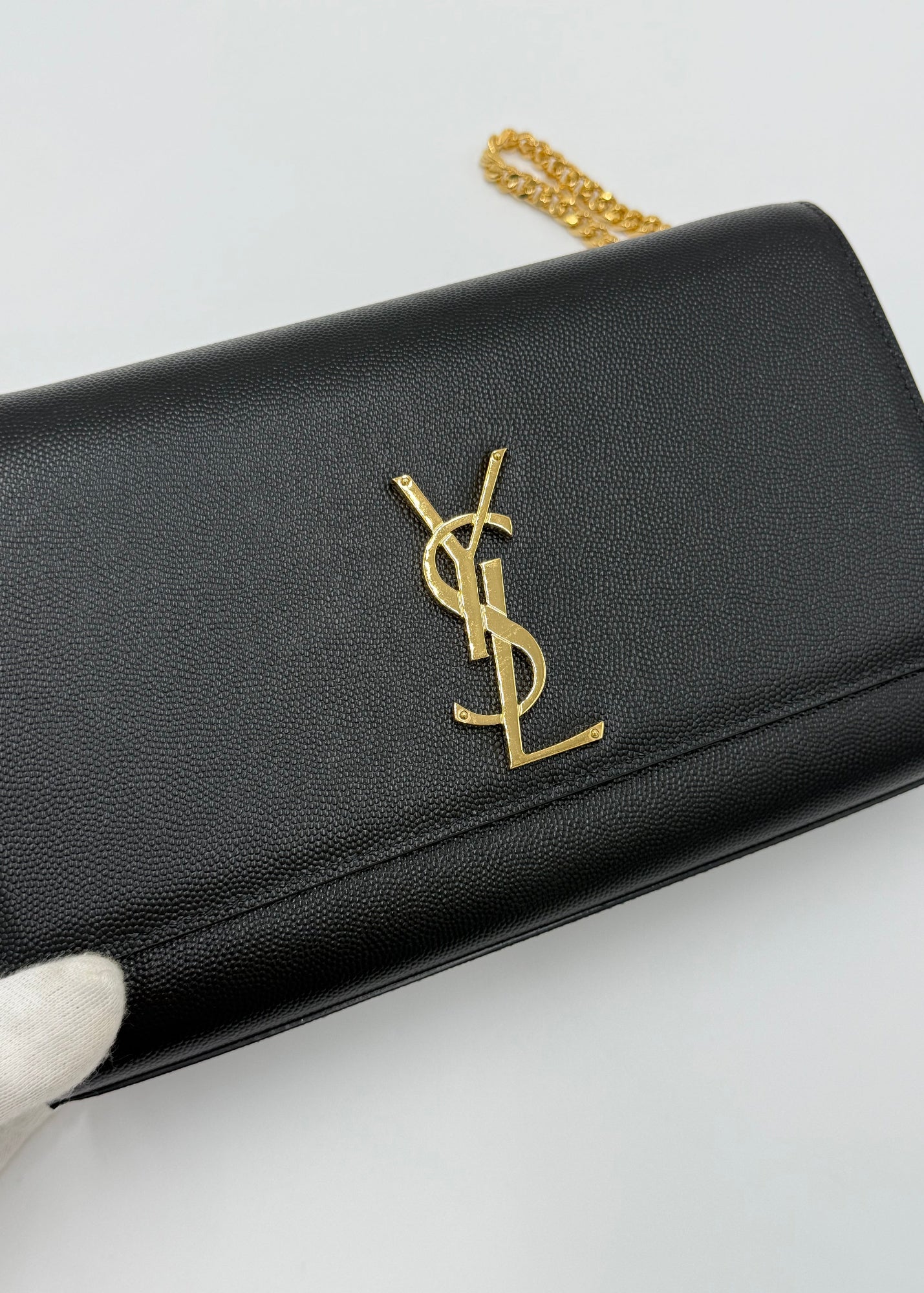 Saint Laurent Borsa Kate in Pelle Grain de Poudre Media Nera