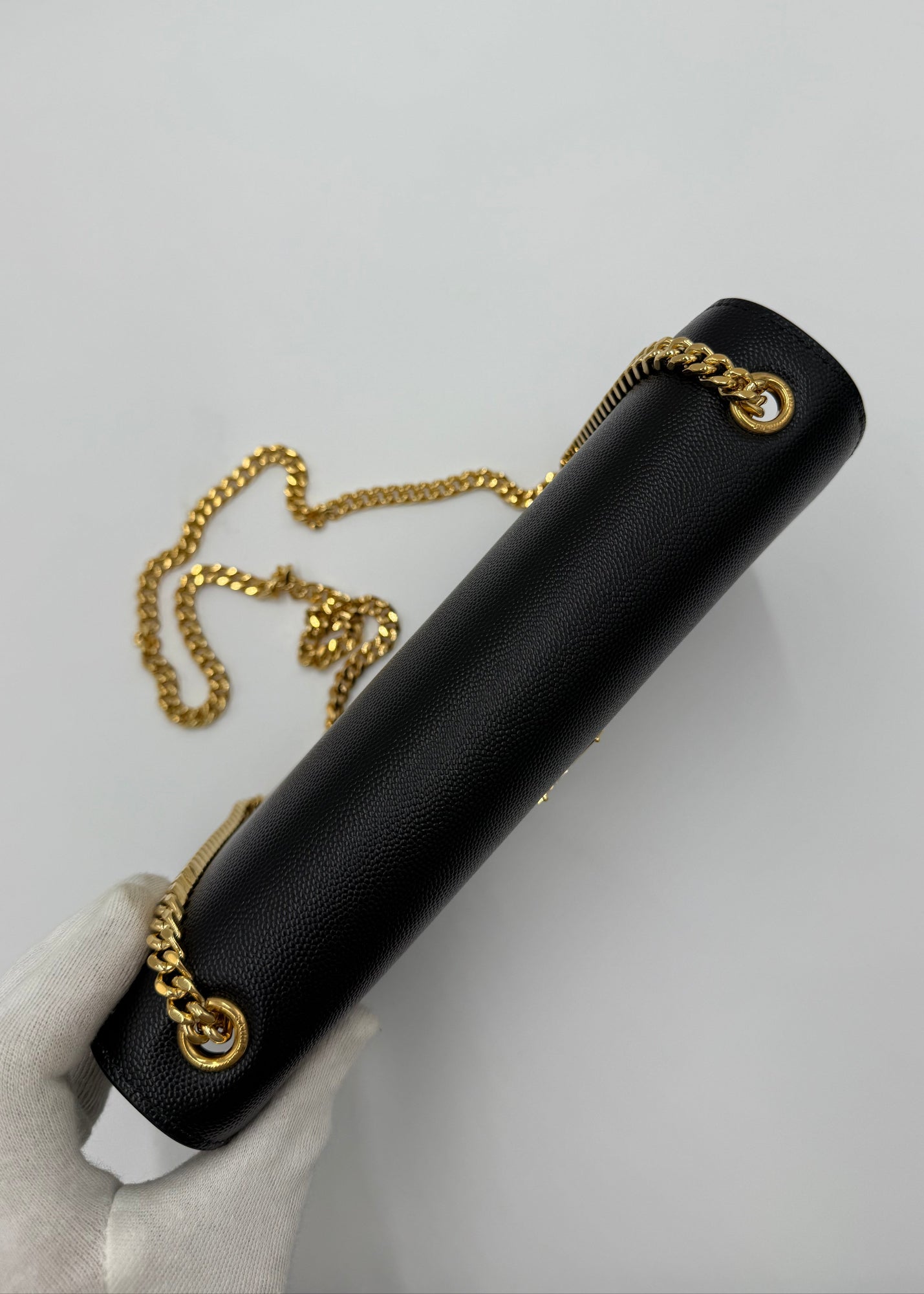 Saint Laurent Borsa Kate in Pelle Grain de Poudre Media Nera