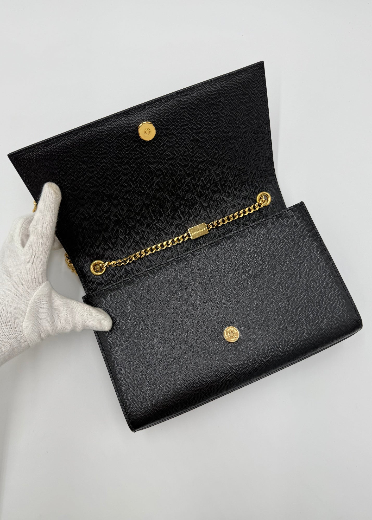 Saint Laurent Borsa Kate in Pelle Grain de Poudre Media Nera