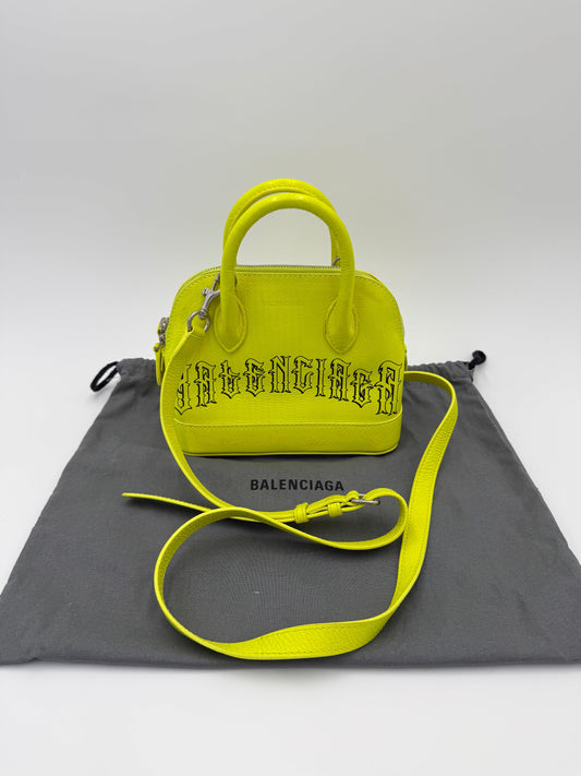 Balenciaga Ville Top Handle Bag Special Edition Gothic Logo Mini Neon Yellow