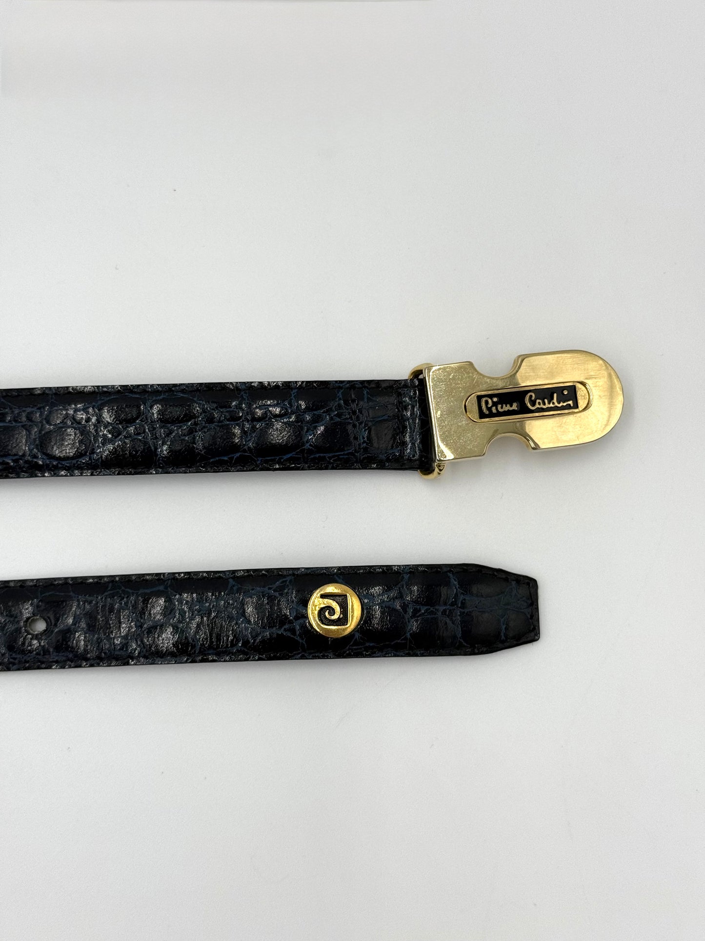 Pierre Cardin Cintura Vintage in Pelle Stampa Coccodrillo Nera