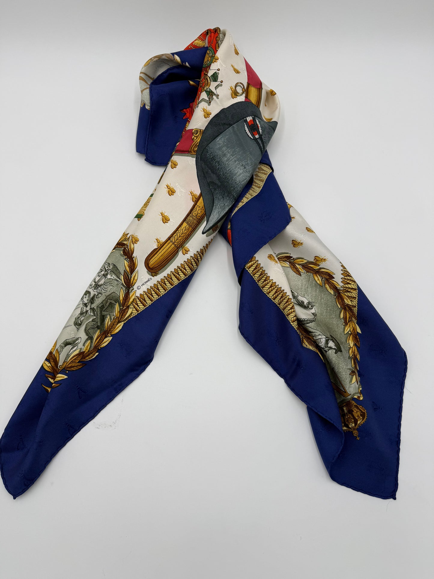 Hermès Foulard Vintage Napoléon Seta Jacquard Blu - Pally Vintage Closet