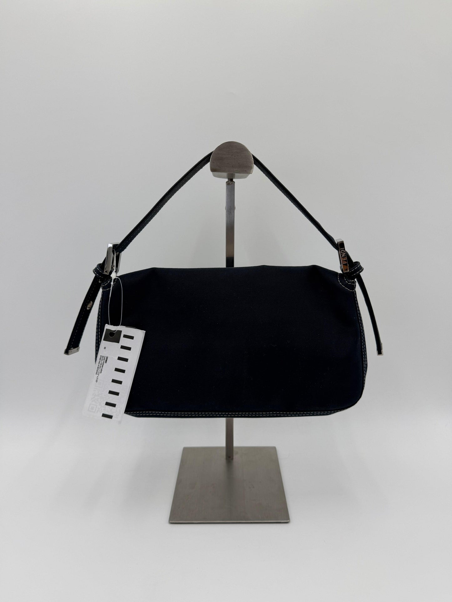 Fendi Vintage Navy Blue Denim Baguette Bag with Contrast Stitching